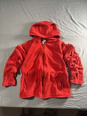 Patagonia Women's Orange Full-Zip Fleece Hoodie with Sleeve Pocket Size Medium